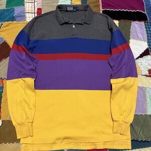 Polo Ralph Lauren Brightly Striped Long Sleeve Polo Shirt Medium USA Made